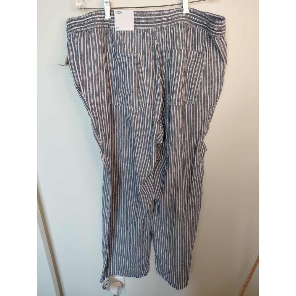 Old Navy Mid Rise Wide Leg Linen Pants Blue Stripes Elastic Waist XL Boho Nwtags - Picture 4 of 7